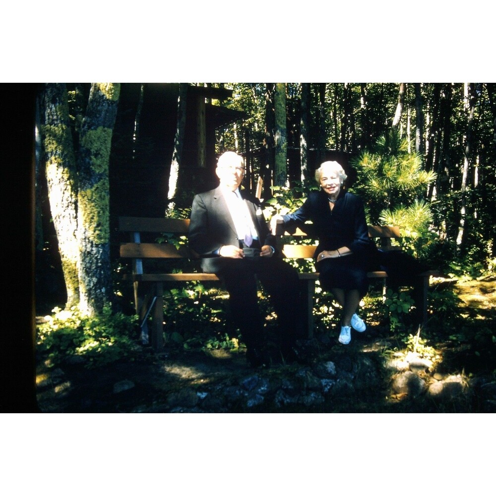 Kodak Slide 1950s Red Border Kodachrome Elderly Couple In The Woods